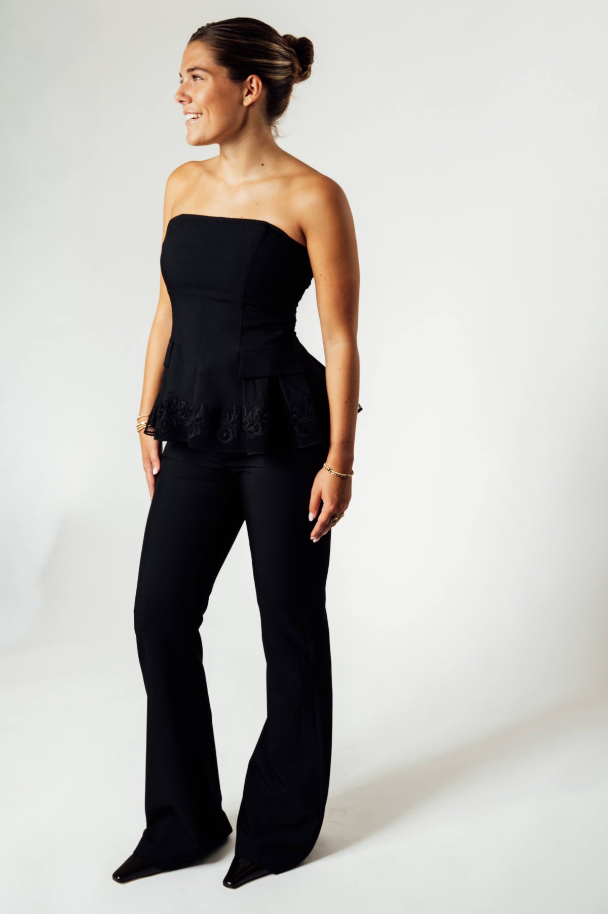 ROTATE strapless peplum bustier top zwart