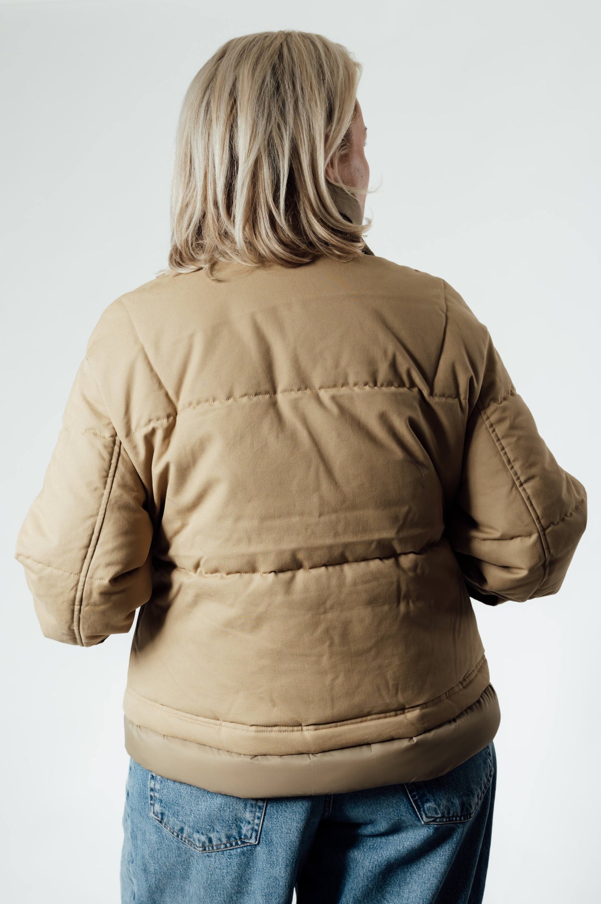 CLOSED Worker Puffer jas beige met corduroy kraag