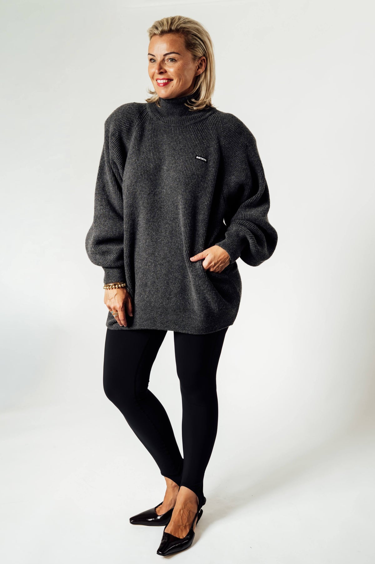 ROTATE oversized gebreide coltrui antraciet