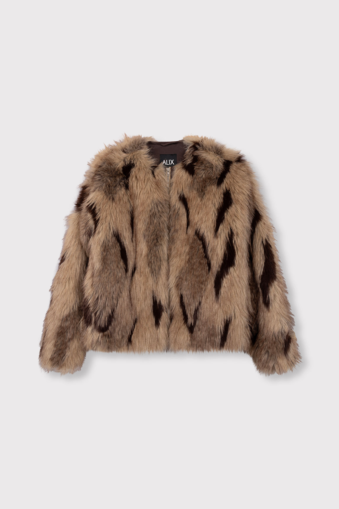 LADIES WOVEN MIX FAUX FUR COAT