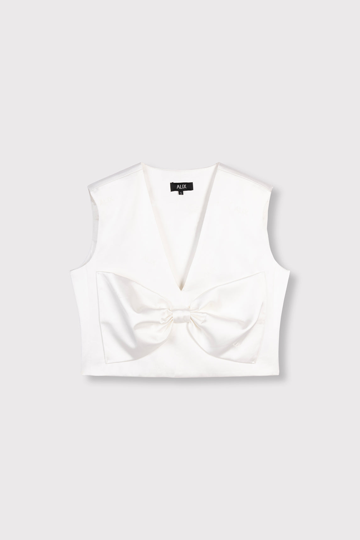 LADIES WOVEN TEXT BOW TOP