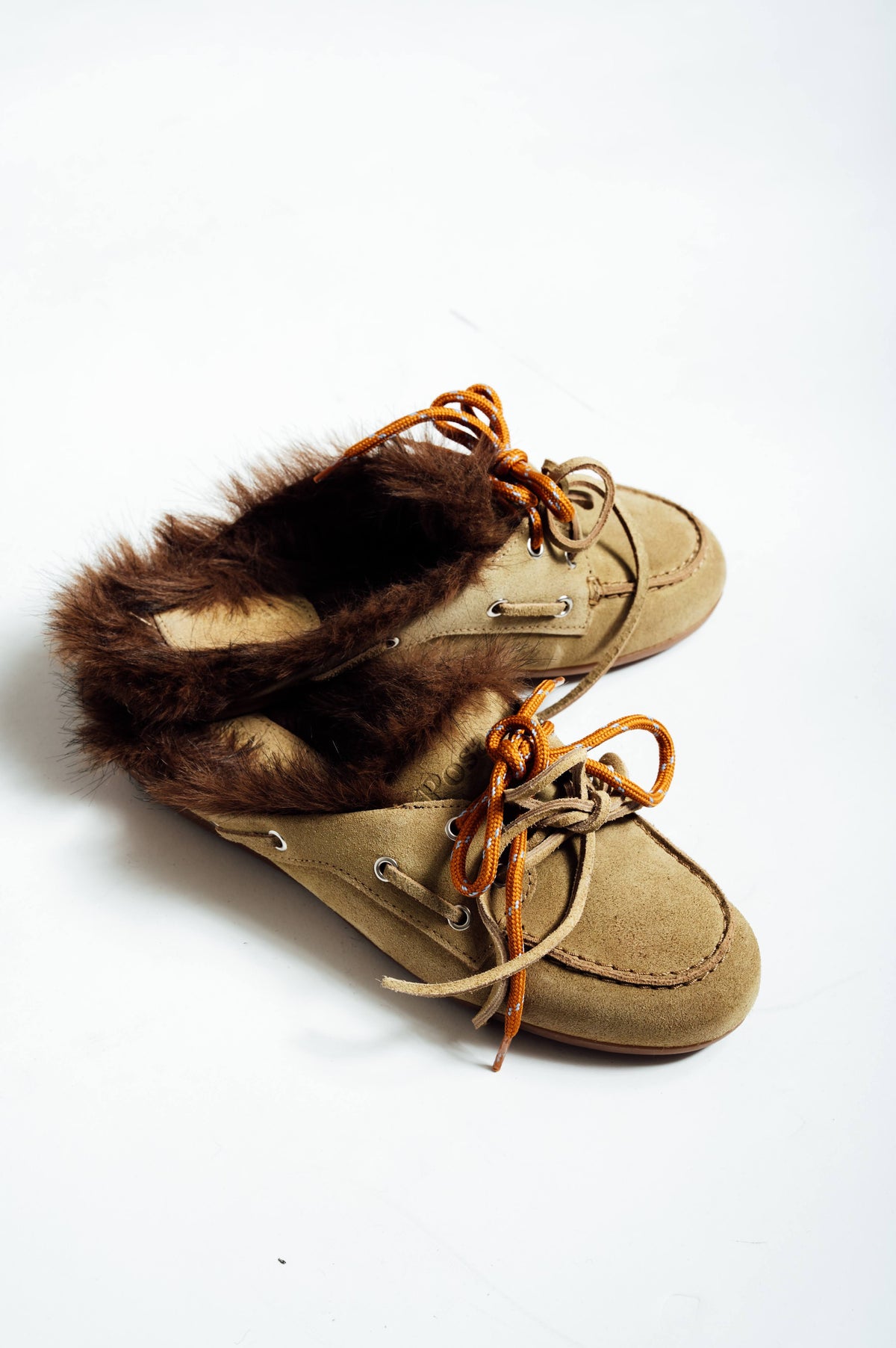 POSA Boat Loafer Mule met bontvoering beige