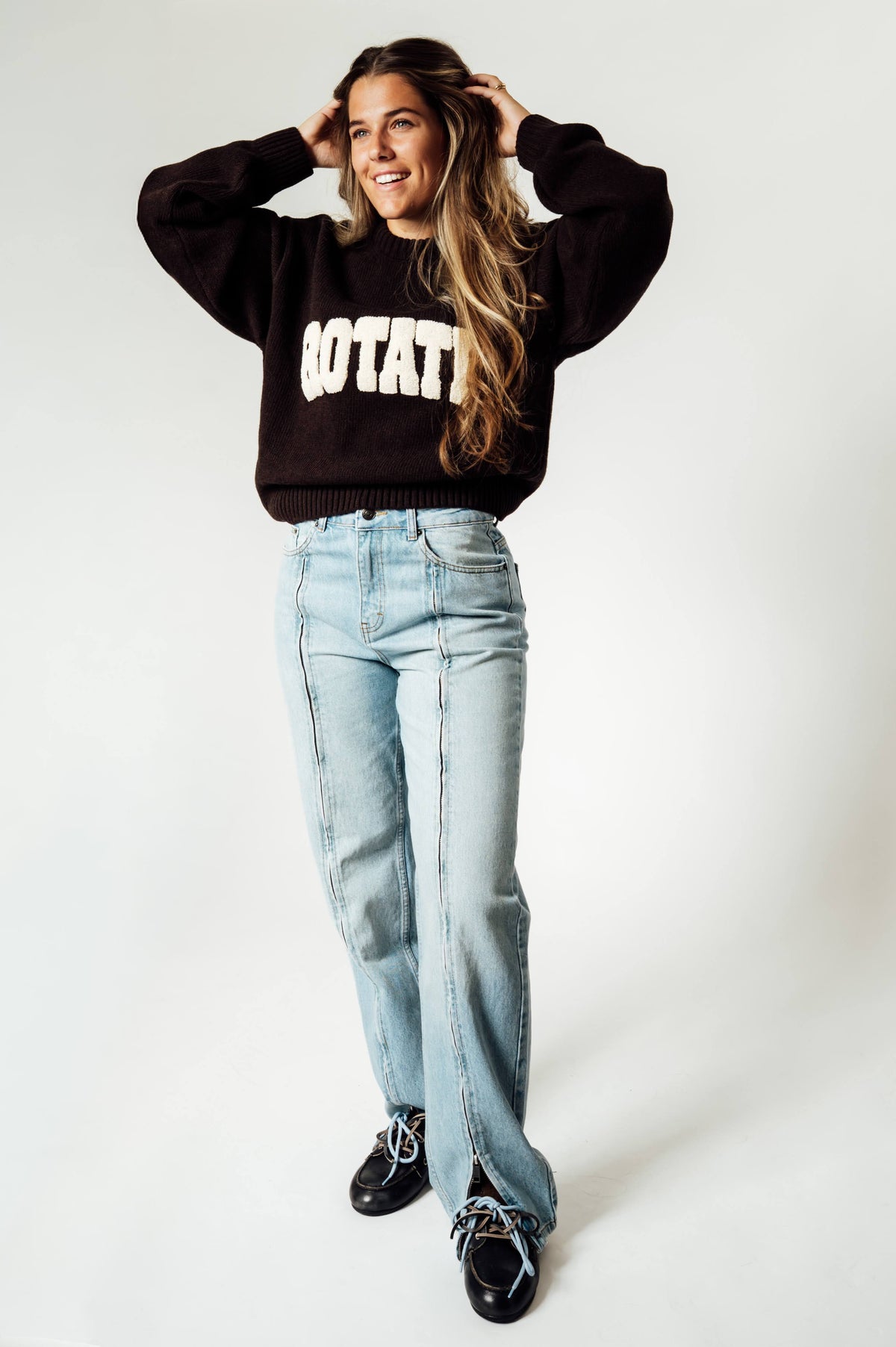 ROTATE Straight Denim Zip Jeans lichte wassing
