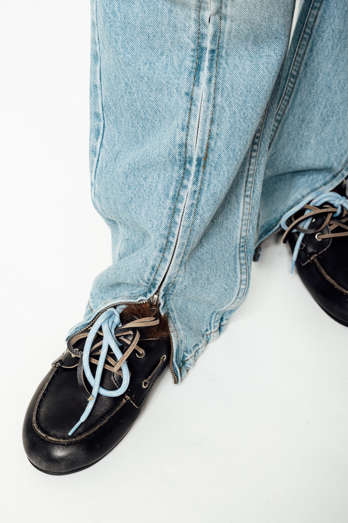ROTATE Straight Denim Zip Jeans lichte wassing