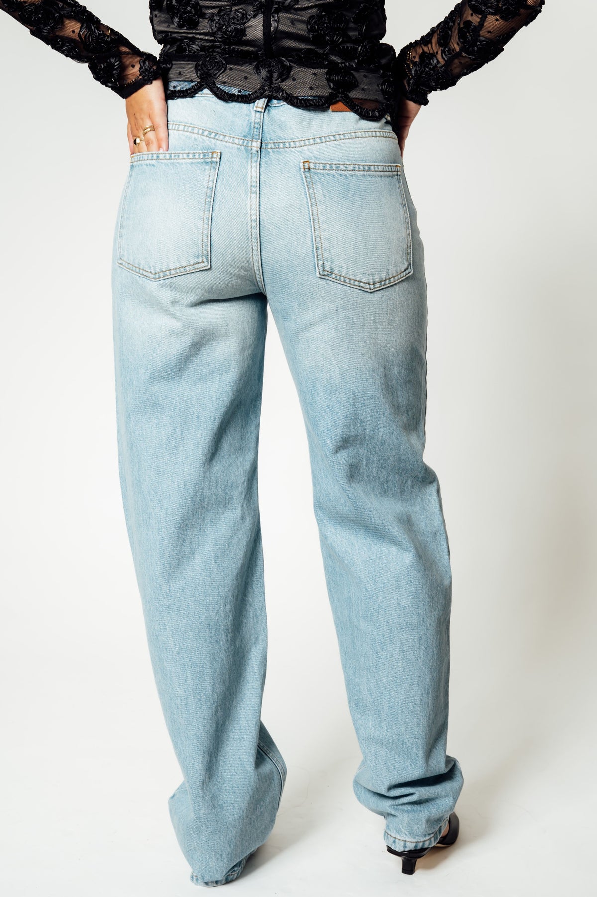 ROTATE Straight Denim Zip Jeans lichte wassing