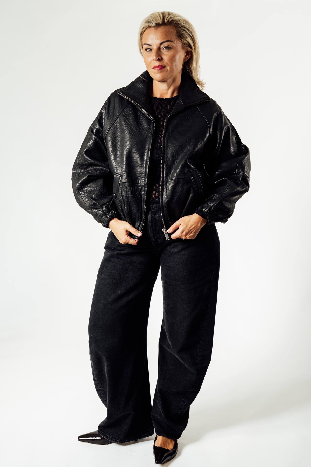 Alter Ego Marley leren blouson krokoreliëf