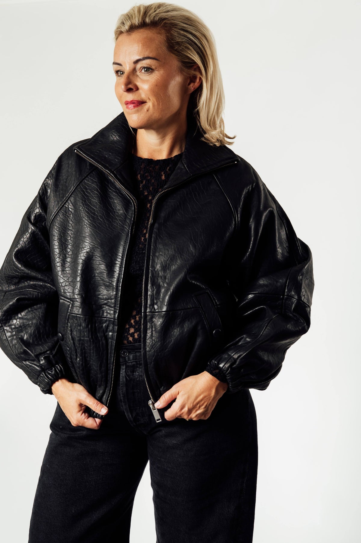 Alter Ego Marley leren blouson krokoreliëf