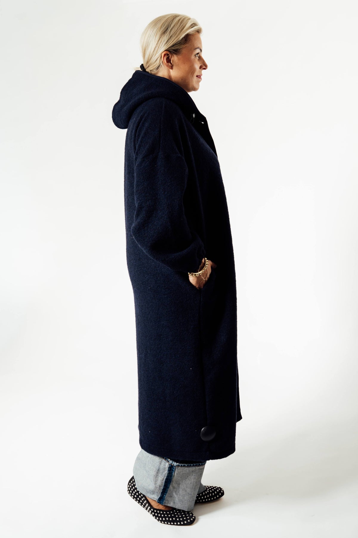 Âme Antwerp Option lange marineblauwe jas met capuchon
