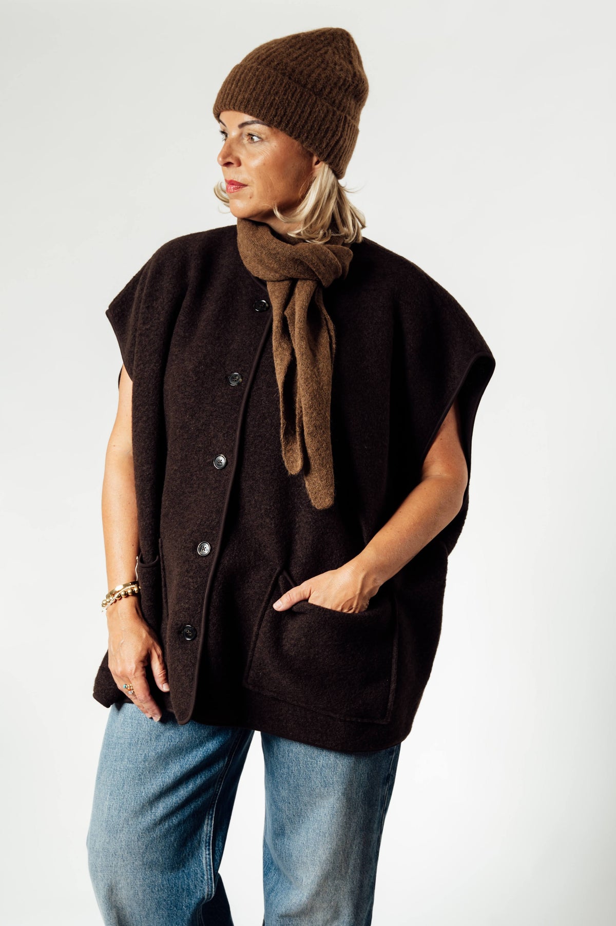 Knit-ted Nora bruine gebreide muts