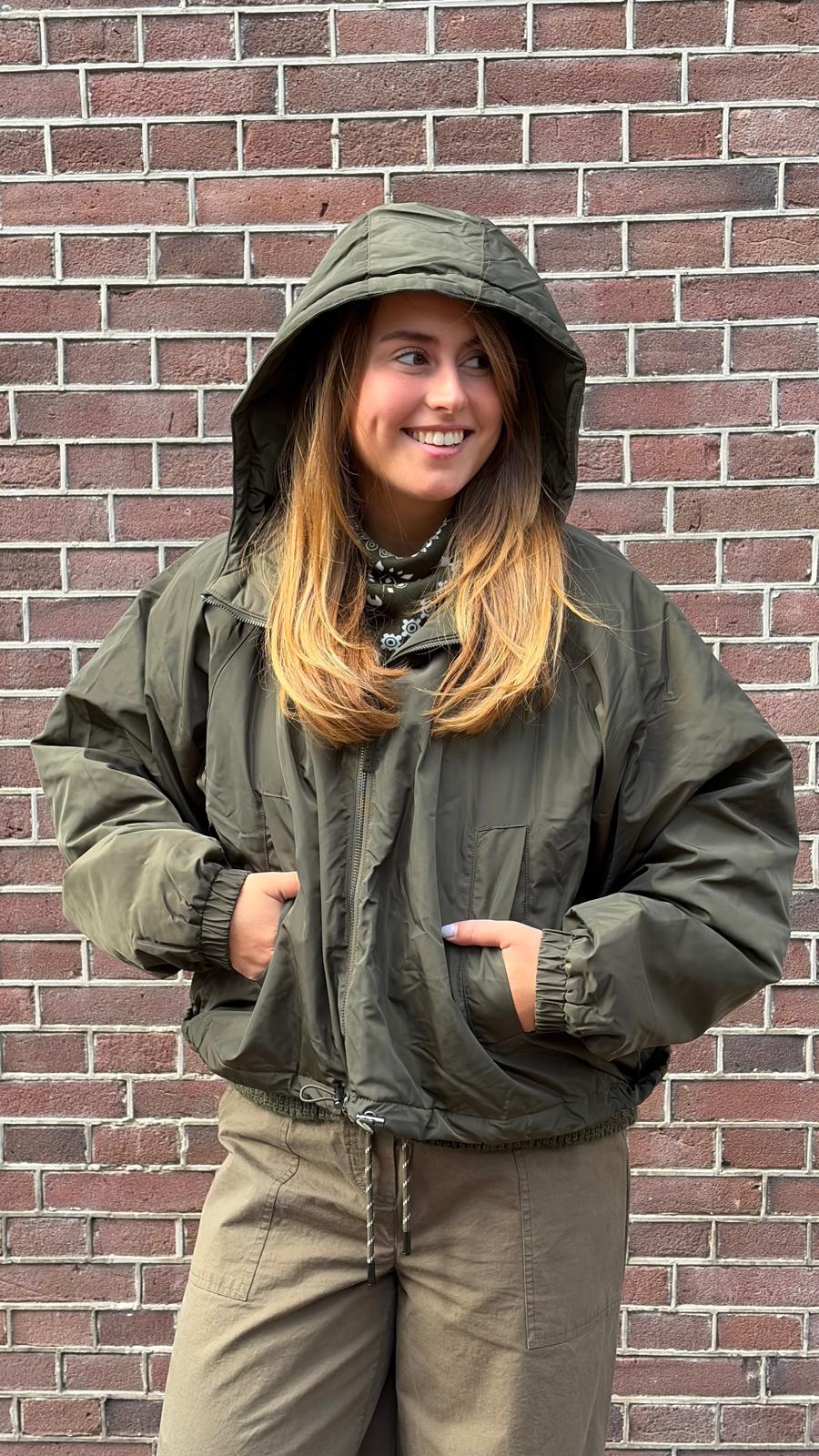 Alter Ego Robyn olijfgroene nylon jas met capuchon