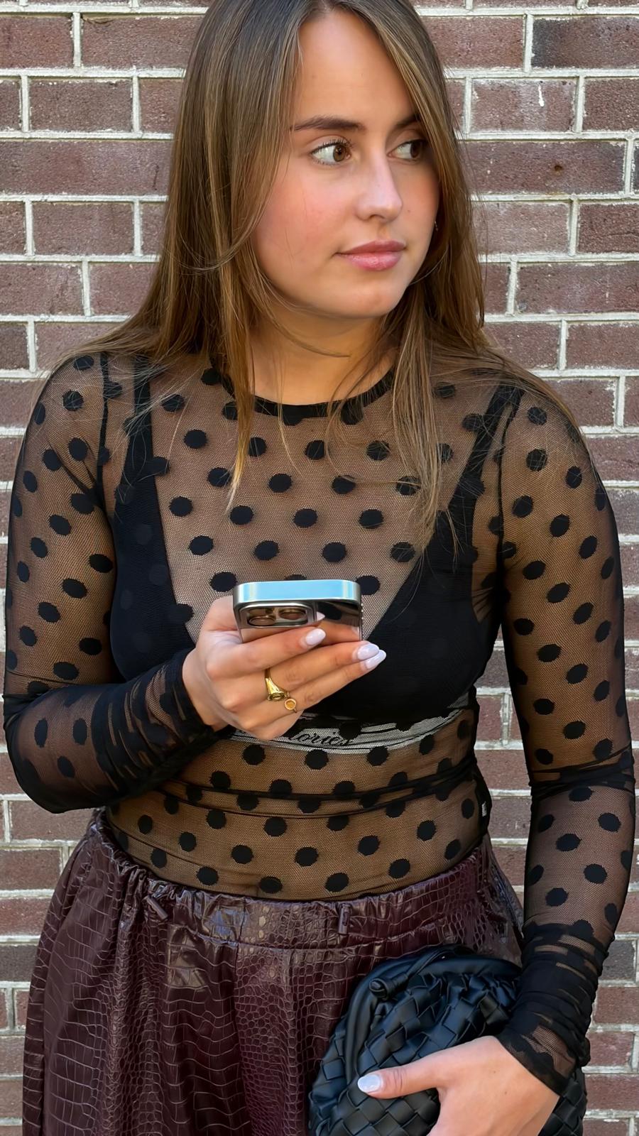 Love Stories Elle mesh top met stippen