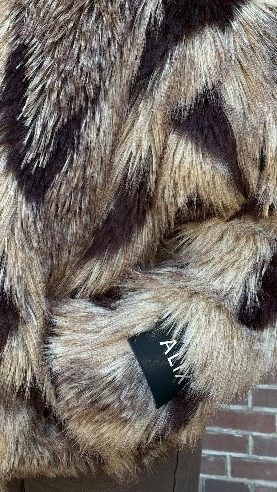 LADIES WOVEN MIX FAUX FUR COAT