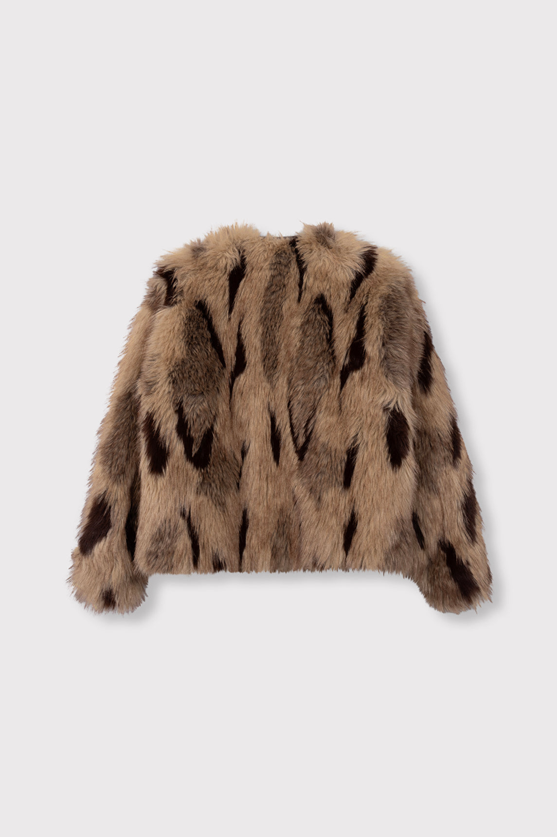 LADIES WOVEN MIX FAUX FUR COAT